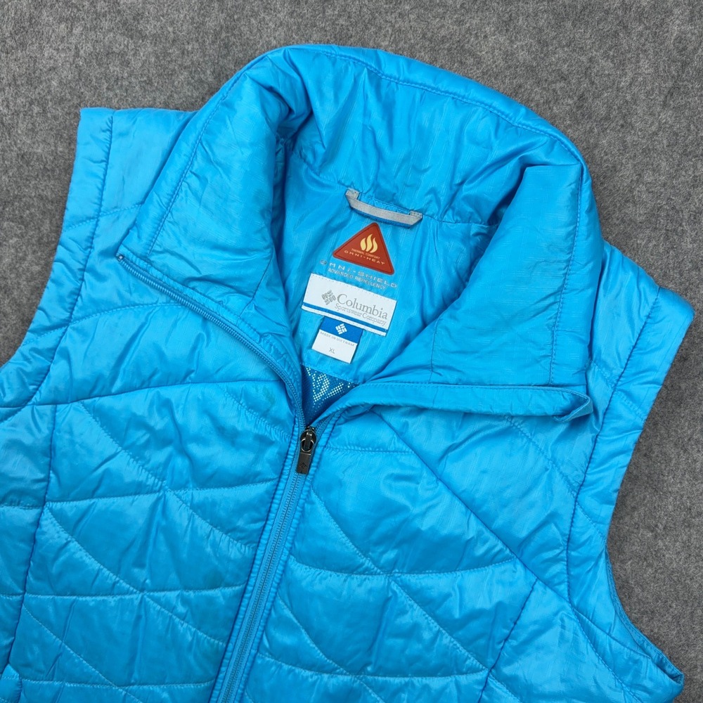 Columbia Vest Womens XL Blue Omni-Heat Puffer Quilted Full Zip Hiking Outdoor